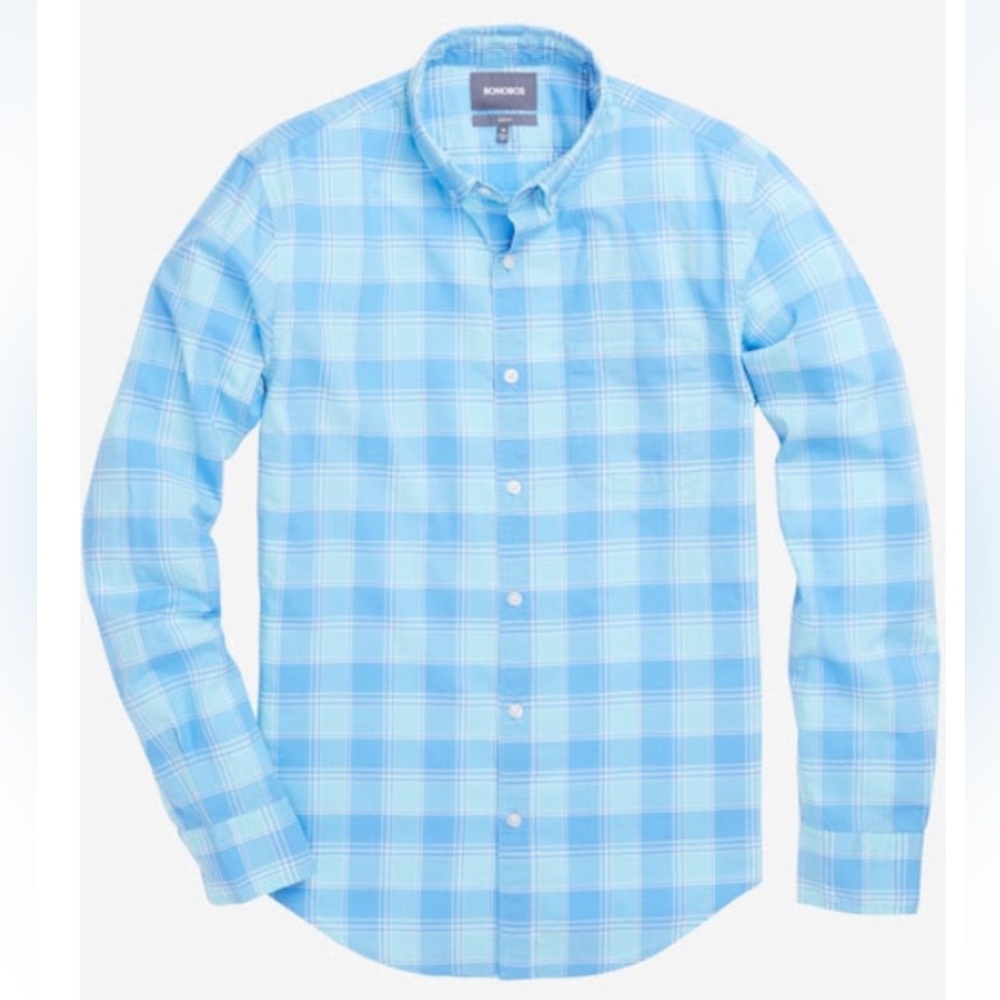 Bonobos Lightweight Chambray slim Medium Aqua Crab Bay Plaid